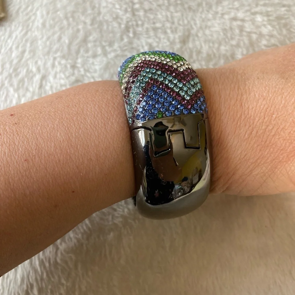 Akkad Multi Colored Crystals‎ Gun Metal Hinged Bracelet w/ Safety Clasps …